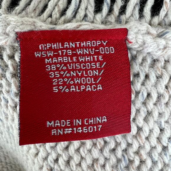 n:PHILANTHROPY Wool Alpaca Crew Distressed Knit Sweater Marble Beige Medium M - Picture 11 of 12